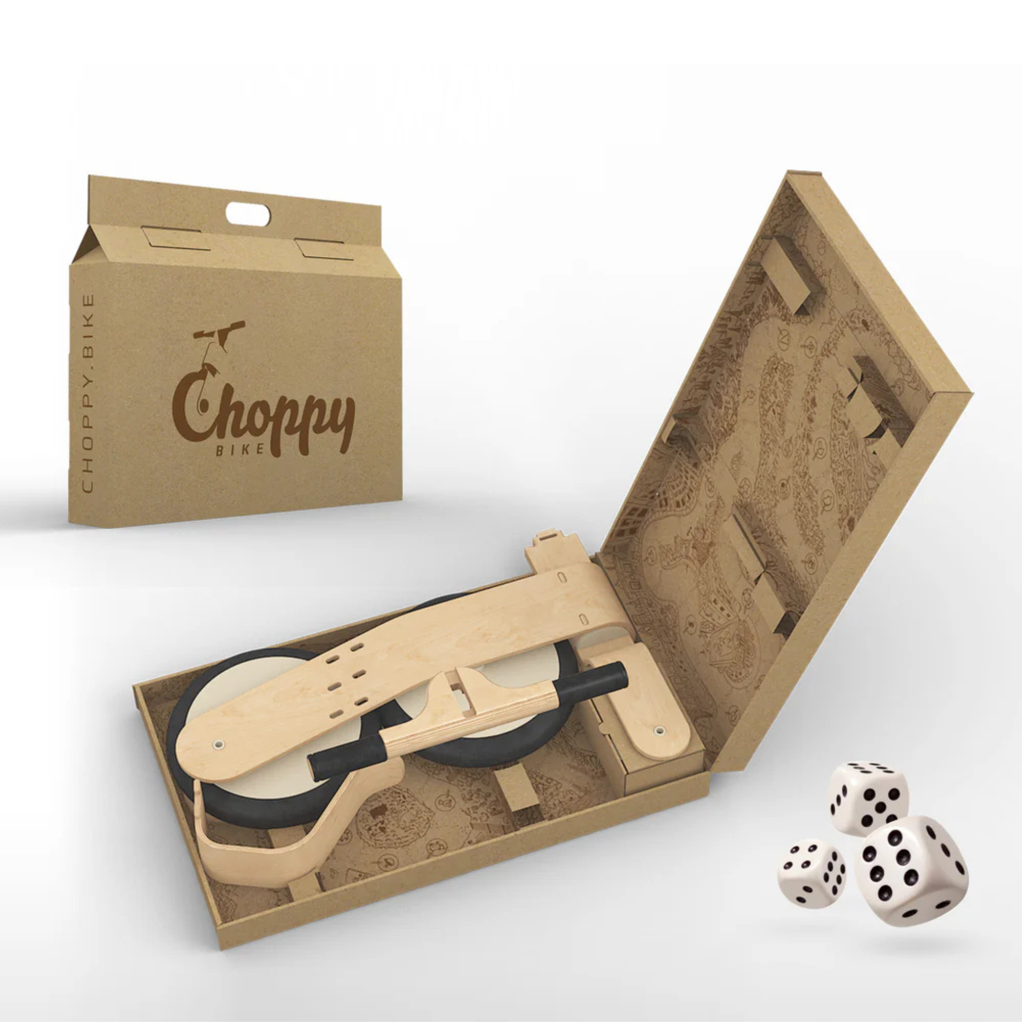 Choppy – wooden balance bike for kids (brown) + GIFT CHIBA CHABA shoe bumper