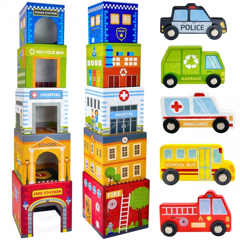 City Vehicles in Boxes Puzzle Cubes